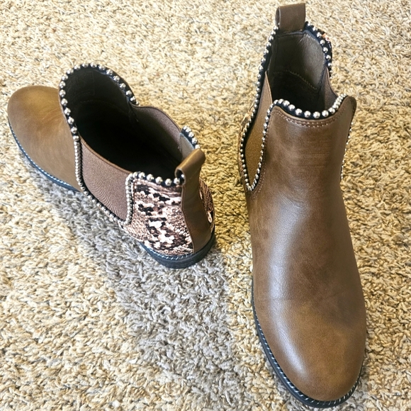 Brown Animal Print Ankle Boots - Picture 2 of 5